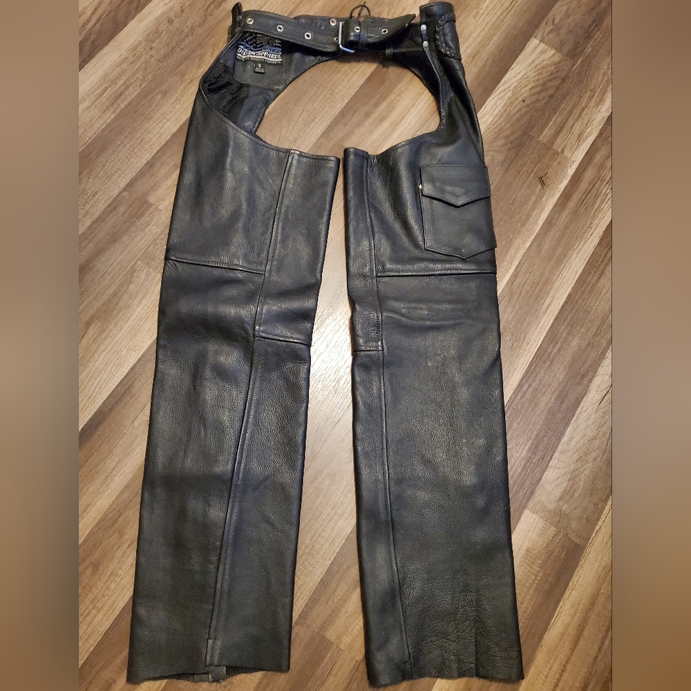 USA BIKERS DREAM APPAREL BLACK LEATHER CHAPS SIZE S